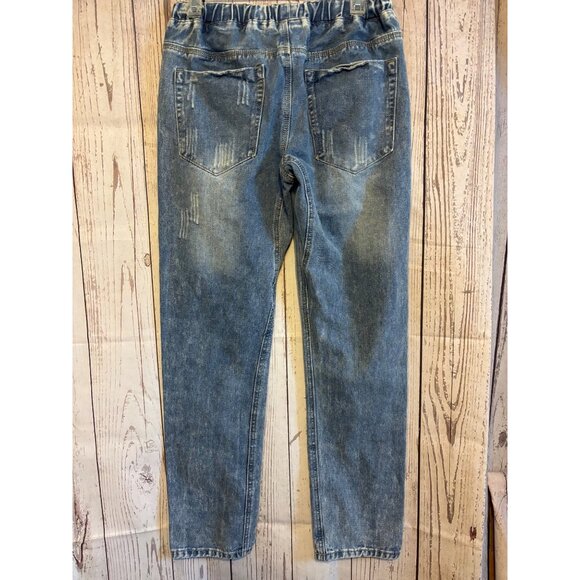 Miss Sparkling Distressed Elastic Waist drawstring Casual Denim Jeans Size Mediu - Picture 6 of 9